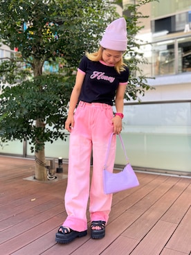 「スクエアトゥ」｜「アイテム（ニットキャップ/ビーニー）」を使った、ぽむまるさん（レディース・150cm）の夏コーディネート