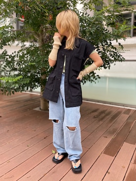 「SPINNS（スピンズ）のアイテム（ベスト）」を使った、ぽむまるさん（レディース・150cm）の夏コーディネート