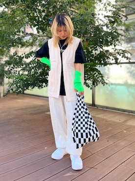 「SPINNS（スピンズ）のアイテム（ベスト）」を使った、ぽむまるさん（レディース・150cm）の夏コーディネート