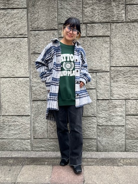 「SPINNS（スピンズ）のアイテム（メガネ）」を使った、ぽむまるさん（レディース・150cm）の冬コーディネート