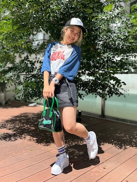 「SPINNS(スピンズ)のアイテム(ボストンバッグ)」を使った、ぽむまるさん(レディース・150cm)の夏コーディネート