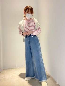 「ワイドパンツ」｜「アイテム（ブルー系）」を使った、ゆかさんさん（レディース・153cm）の冬コーディネート