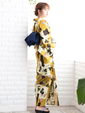 「レトロ」｜「アイテム（浴衣）」を使った、KYOETSUさん（レディース・163cm）の夏コーディネート