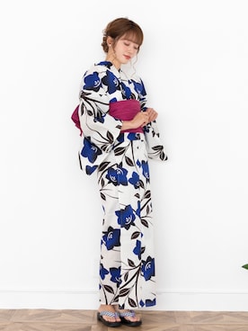 「レトロ」｜「アイテム（浴衣）」を使った、KYOETSUさん（レディース・163cm）の夏コーディネート