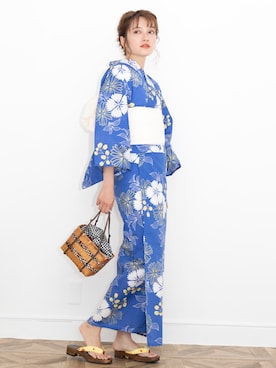 「レトロ」｜「アイテム（浴衣）」を使った、KYOETSUさん（レディース・163cm）の夏コーディネート