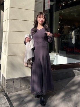 「アイテム（ノーカラーコート）」を使った、みず・チャンさん（レディース・157cm）の冬コーディネート