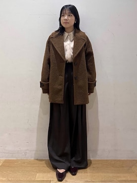 「OPAQUE.CLIP（オペークドットクリップ）の【es】《Mapel／マペル》シャギーミドルコート（チェスターコート、ブラウン系）」を使った、 wakanaさん（レディース・158cm）の秋コーディネート