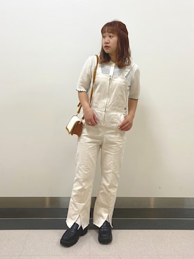 「w closet（ダブルクローゼット）のアイテム（オールインワン・サロペット）」を使った、Nanaさん（レディース・155cm）の春コーディネート