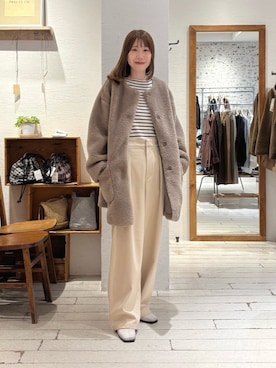 「アイテム（ノーカラーコート）」を使った、Honokaさん（レディース・157cm）の冬コーディネート