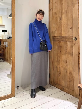 「ブルーニット」｜「アイテム（ブーツ）」を使った、Honokaさん（レディース・157cm）の冬コーディネート