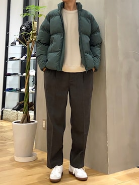 「ジャーマントレーナー」｜「アイテム（ダウンジャケット/コート）」を使った、ショウゴさん（メンズ・182cm）の冬コーディネート
