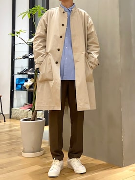 「テーパードパンツ」｜「アイテム（ステンカラーコート）」を使った、ショウゴさん（メンズ・182cm）の冬コーディネート