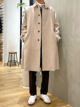 「ニットカーディガン」｜「アイテム（ステンカラーコート）」を使った、ショウゴさん（メンズ・182cm）の冬コーディネート
