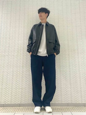 「アイテム（ライダースジャケット）」を使った、ショウゴさん（メンズ・182cm）の秋コーディネート