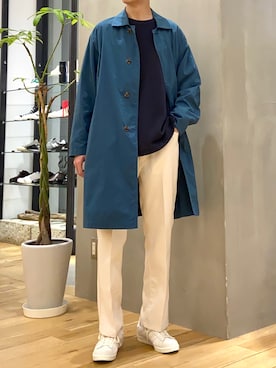 「ストレートパンツ」｜「アイテム（ステンカラーコート）」を使った、ショウゴさん（メンズ・182cm）の春コーディネート