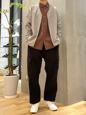 「グラミチ」｜「アイテム（ノーカラージャケット）」を使った、ショウゴさん（メンズ・182cm）の春コーディネート