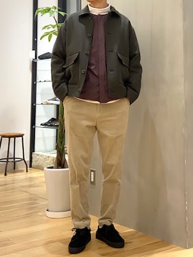 「アイテム（ダウンジャケット/コート、レッド系）」を使った、ショウゴさん（メンズ・182cm）の冬コーディネート