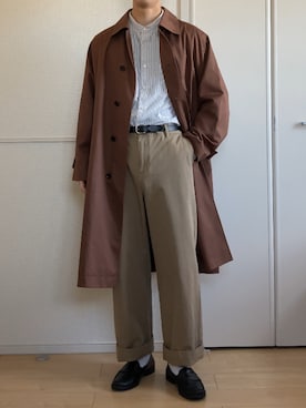 「FUDGE」｜「アイテム（ステンカラーコート）」を使った、いっせいさん（メンズ・170cm）の秋コーディネート