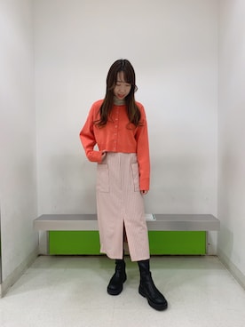 「ギンガムチェック」｜「アイテム（スカート、ピンク系）」を使った、まみさん（レディース・164cm）の春コーディネート