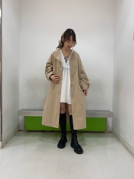 「チュニック」｜「アイテム（ステンカラーコート）」を使った、まみさん（レディース・164cm）の春コーディネート