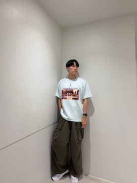 「SENSE OF PLACE by URBAN RESEARCH(センスオブプレイスバイアーバンリサーチ)のワイドカーゴパンツ(その他パンツ、グリーン系)」を使った、kokiさん(メンズ・181cm)の夏コーディネート