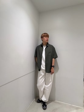 「SENSE OF PLACE by URBAN RESEARCH(センスオブプレイスバイアーバンリサーチ)の『一部WEB限定カラー』シシュウポンチショートスリーブTシャツ(Tシャツ/カットソー、ホワイト系)」を使った、kokiさん(メンズ・181cm)の春コーディネート