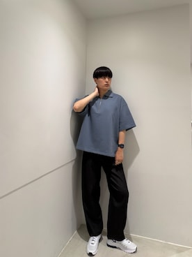 「SENSE OF PLACE by URBAN RESEARCH(センスオブプレイスバイアーバンリサーチ)のダンボールポンチハーフジップショートスリーブTシャツ(Tシャツ/カットソー、ブルー系)」を使った、kokiさん(メンズ・181cm)の夏コーディネート