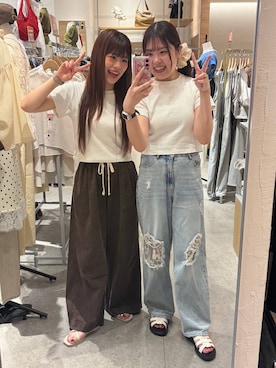 「LOWRYS FARM（ローリーズファーム）のレースデニム　601055（デニムパンツ、ブルー系）」を使った、こるちゃんさん（レディース・158cm）の夏コーディネート