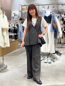 「LOWRYS FARM（ローリーズファーム）のホップサックワイドパンツ 602808（その他パンツ、グレー系）」を使った、こるちゃんさん（レディース・158cm）の春コーディネート