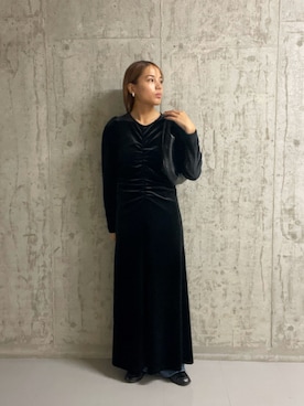 「ベロア」｜「アイテム（ワンピース/ドレス）」を使った、kiraraさん（レディース・156cm）の冬コーディネート
