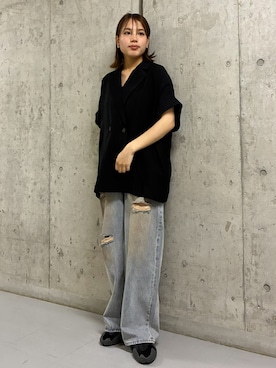 「KBF（ケイビーエフ）のマッドクラッシュデニム（デニムパンツ、ブルー系）」を使った、kiraraさん（レディース・156cm）の春コーディネート