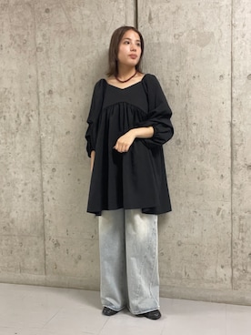 「KBF（ケイビーエフ）のタックスリーブミニワンピース（洋裝、ブラック系）」を使った、kiraraさん（レディース・156cm）の春コーディネート