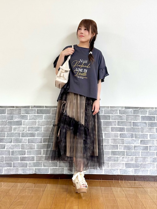 24SS／未使用タグ付き　トラノイ　ギャラクシー チュールスカート　完売品 セール】ドロストチェックチュールスカート（スカート）｜axes