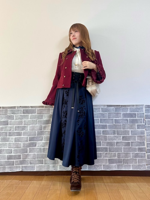 セール】刺繍入ジャカード切替コート（ピーコート）｜axes femme