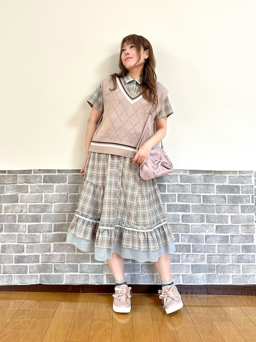 試着のみタグ付き　axes femme チェック柄ワンピース　F axes femme - axes femme プリーツ切替チェック柄ワンピース