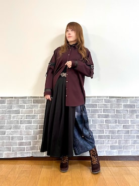 「アイテム（Tシャツ/カットソー、ブラック系）」を使った、まりさん（レディース・157cm）の冬コーディネート