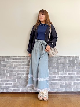 「axes femme（アクシーズファム）のＵＶカット編み上げニットカーディガン（カーディガン/ボレロ、グレー系）」を使った、まりさん（レディース・157cm）の春コーディネート