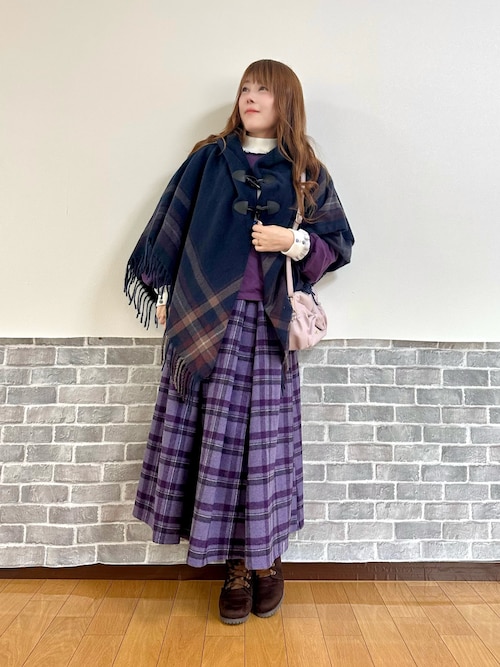 セール】サイドラインチェックポンチョ（マフラー）｜axes femme
