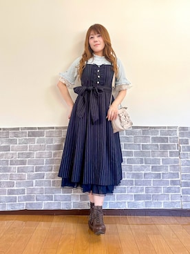 「axes femme（アクシーズファム）の接触冷感チュールメロープルオーバー（Tシャツ/カットソー、ブルー系）」を使った、まりさん（レディース・157cm）の春コーディネート