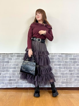 「axes femme（アクシーズファム）のストラップラメリブタンク（タンクトップ）」を使った、まりさん（レディース・157cm）の秋コーディネート