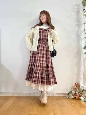 「アイテム（ワンピース/ドレス、レッド系）」を使った、まりさん（レディース・157cm）の秋コーディネート