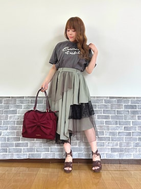 「axes femme（アクシーズファム）のアイテム（Tシャツ/カットソー）」を使った、まりさん（レディース・157cm）の夏コーディネート