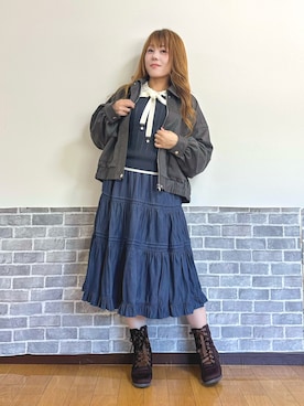 「axes femme（アクシーズファム）のカットスエードブルゾン（その他アウター、グレー系）」を使った、まりさん（レディース・157cm）の秋コーディネート