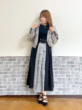 「axes femme（アクシーズファム）のフード付シアブルゾン（ブルゾン、グレー系）」を使った、まりさん（レディース・157cm）の秋コーディネート