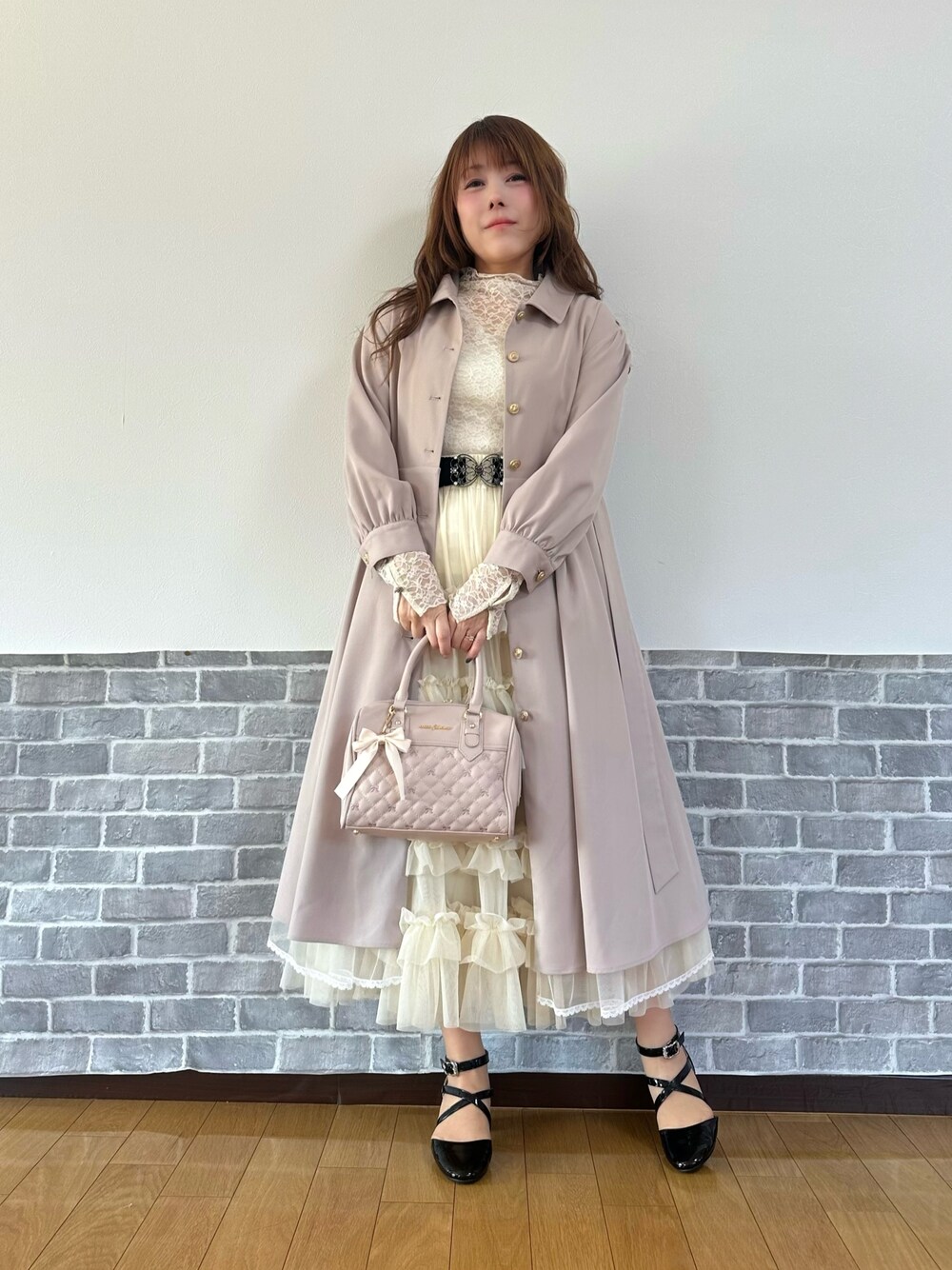 ピンクトレンチコート コート アクシーズファム 系 axes femme kawaii（アクシーズファムカワイイ）の「ティアード