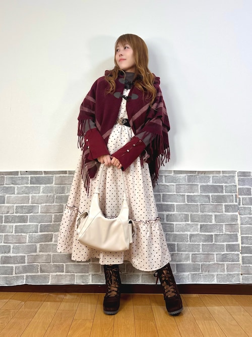 セール】サイドラインチェックポンチョ（マフラー）｜axes femme