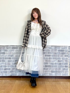 「axes femme（アクシーズファム）のストラップラメリブタンク（タンクトップ）」を使った、まりさん（レディース・157cm）の夏コーディネート