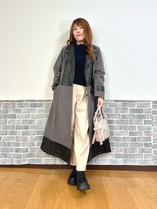 セール】チェーン付異素材切替コート（ダッフルコート）｜axes femme