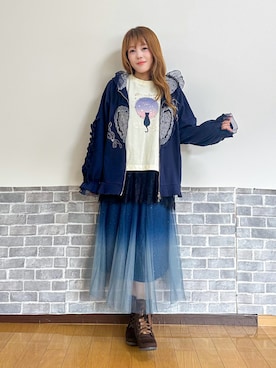 「axes femme（アクシーズファム）の裾レースノースリーブＰＯ（Tシャツ/カットソー、ブラック系）」を使った、まりさん（レディース・157cm）の秋コーディネート