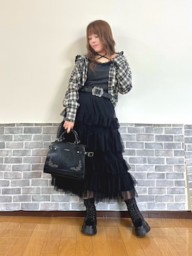 「axes femme（アクシーズファム）のストラップラメリブタンク（タンクトップ）」を使った、まりさん（レディース・157cm）の秋コーディネート